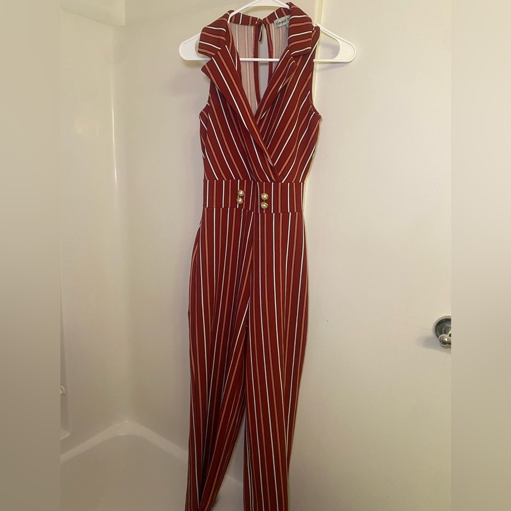 Almost Famous Jumpsuit. Red (multicolored) small, wide-legged